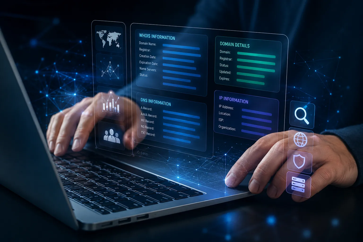 WHOIS-Abfrage am Laptop: Domain-Details, DNS- und IP-Informationen